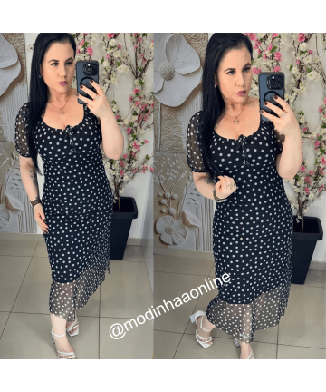 Vestido Aghata Poá Preto